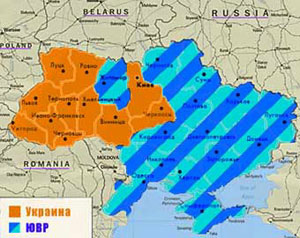 Карта Украины по итогам голосования 2004