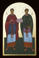 Свв. Косма и Дамиан. Первая икона, написанная в возрожденном монастыре Зочиште