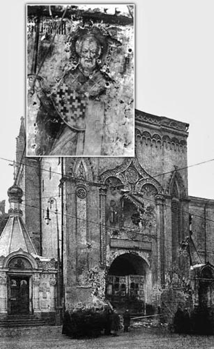 Святитель Николай архиепископ Мир ликийских Великий Чудотворец. Почитаемый образ с Никольских ворот кремля, расстрелян большевиками в октябре 1917 г.