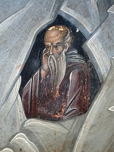 Отшельник. Фреска монастыря Дионисиат. Св. Гора Афон.
