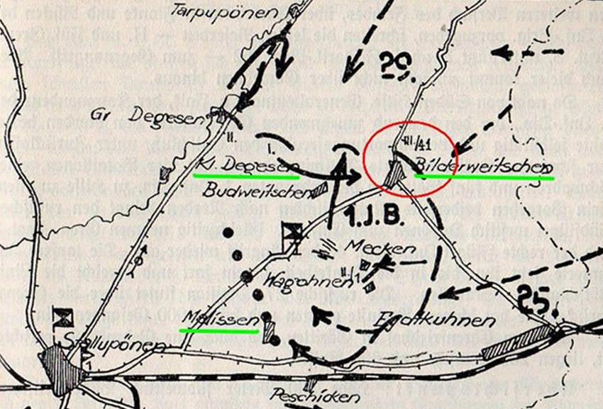 Бой в районе посёлка Бильдервайчен 17 августа 1914 года. Немецкая схема