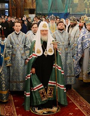 Святейший Патриарх Кирилл в Успенском соборе Московского Кремля