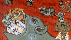 Тито, Маркс и Энгельс рядом с Иудой и сатаной на фреске Страшного суда