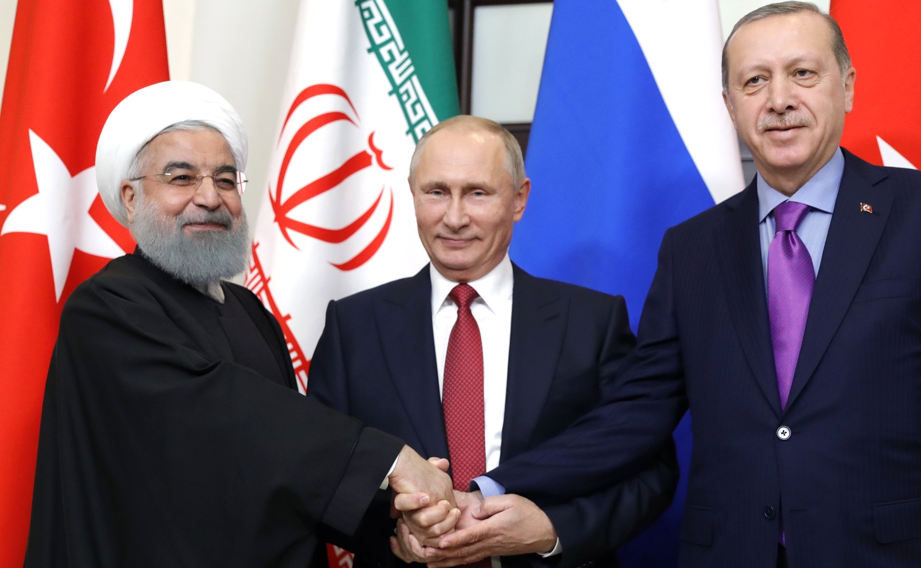 Владимир Путин,  Реджеп Эрдоган и Хасан Рухани