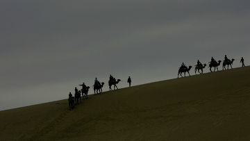 Верблюды в пустыне Гоби рядом с городом Дуньхуан