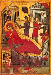 Рождество Богоматери.Икона, ГТГ Сер. 14 в., Новгород