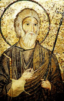 Апостол Андрей Первозванный. Мозаика базилики Марторана в Палермо 40-50 годы XII в.