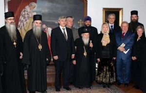 Российская делегация во главе с Георгием Полтавченко и Президент Сербии Борис Тадич на приеме у Патриарха Сербского Павла