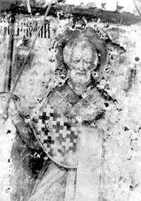Икона Святителя Николая на Никольской башне Московского Кремля, растрелянная большевиками