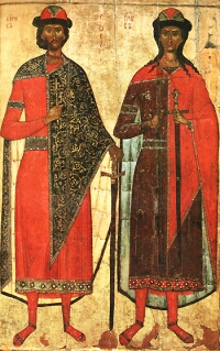 Святые Борис и Глеб. Икона XIV в