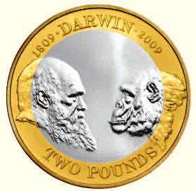 Британская монета, выпущенная к юбилею Ч.Дарвина