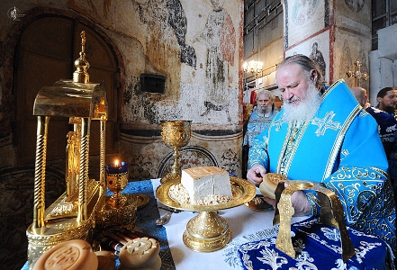 Патриарх Кирилл в Благовещенском соборе Кремля в праздник Благовещения Пресвятой Богородицы