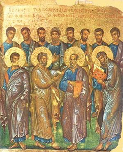 Собор 12 апостолов. Византийская икона. Начало XIV века. ГМИИ