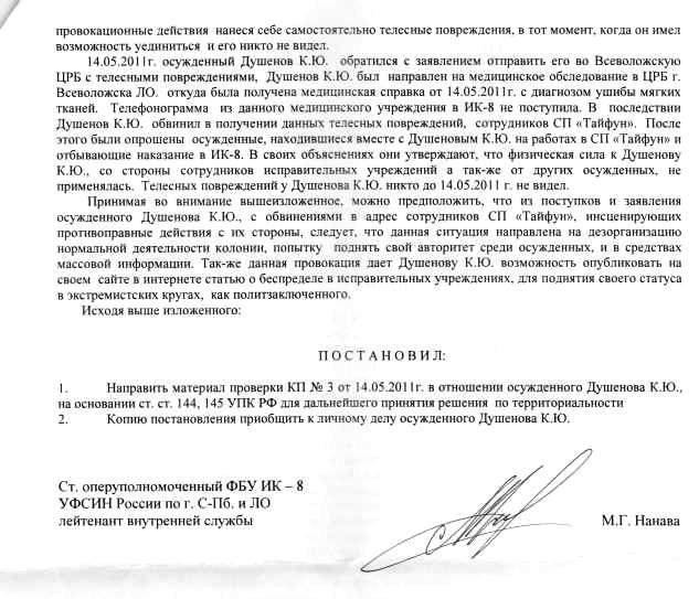 Постановление по делу К.Душенова. Июнь 2011