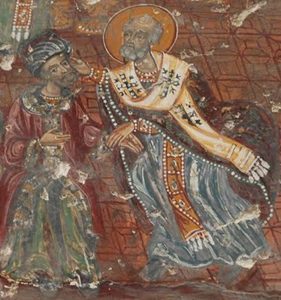Святитель Николай заушает Ария на Вселенском соборе.