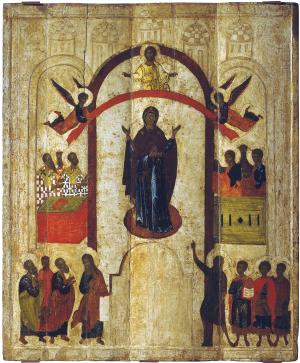 Икона *Покров Пресвятой Богородицы*Из Зверина монастыря в Новгороде. 1399г.