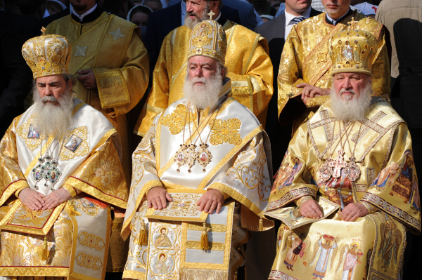 Патриархи Иерусалимский Феофил, Александрийский Феодор и Московский Кирилл