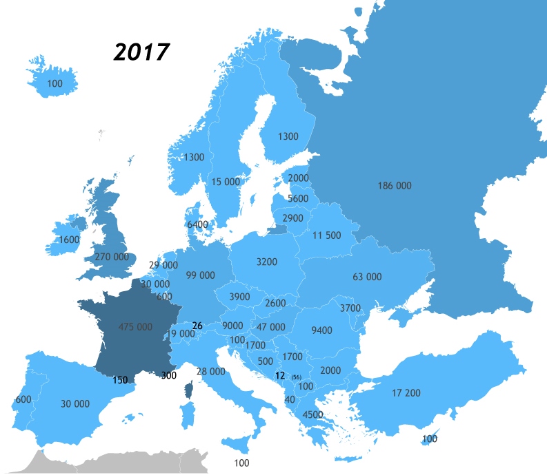 Количество евреев в Европе в 2017 году