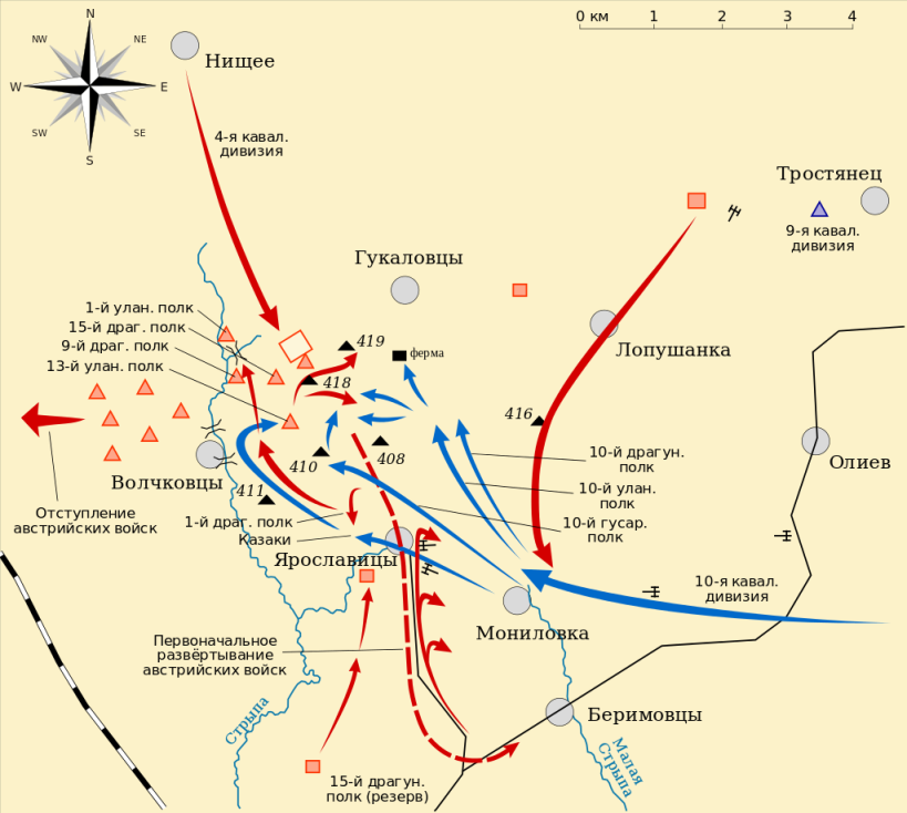 Схема боя у Ярославиц в ходе Первой мировой войны 8/21 августа 1914г.