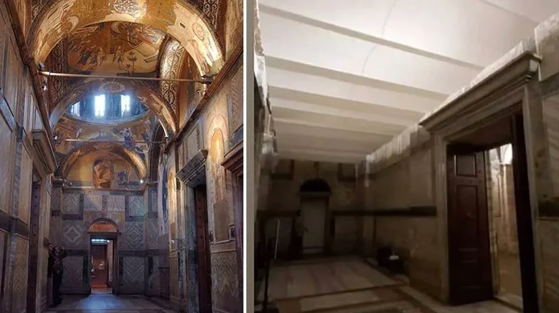Монастырь Хора до и после его переделки в мечеть