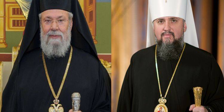 Архиепископ Кипрский Хризостом и глава украинских раскольников Епифаний Думенко