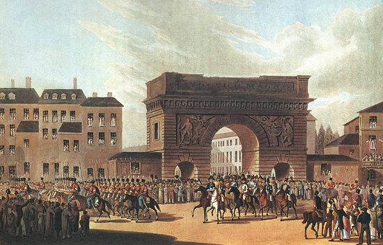 Вступление союзных войск в Париж 31 марта 1814 года Английская гравюра неизвестного художника