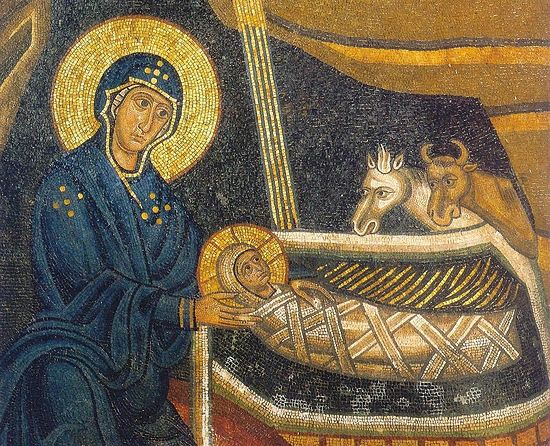 Рождество Христово. Мозаика монастыря Осиос Лукас, Греция