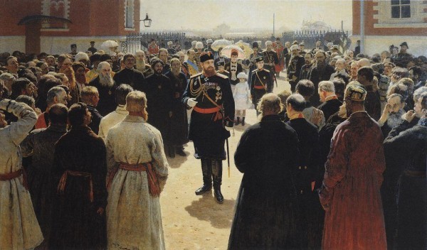 Прием волостных старшин Александром III во дворе Петровского дворца в Москве. Картина И. Репина (1885—1886)