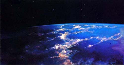 Такой увидел Землю космонавт-художник. "Над терминатором" (границей дня и ночи) – одна из картин Алексея Леонова