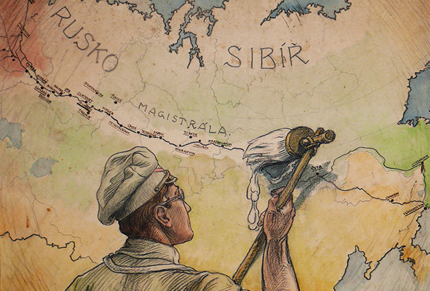 Плакат Франтишека Паролека «Белое!», 1918 год. Чехословацкие легионеры «отбеливают» взятую ими под контроль Транссибирскую магистраль 